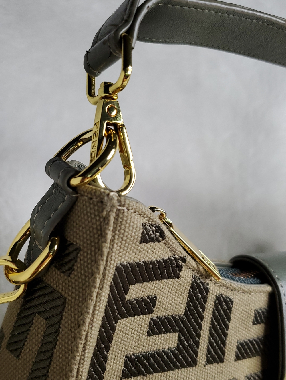 Beige & Brown Monogram Canvas Messenger Bag with Gray Strap - Picture 6 of 16